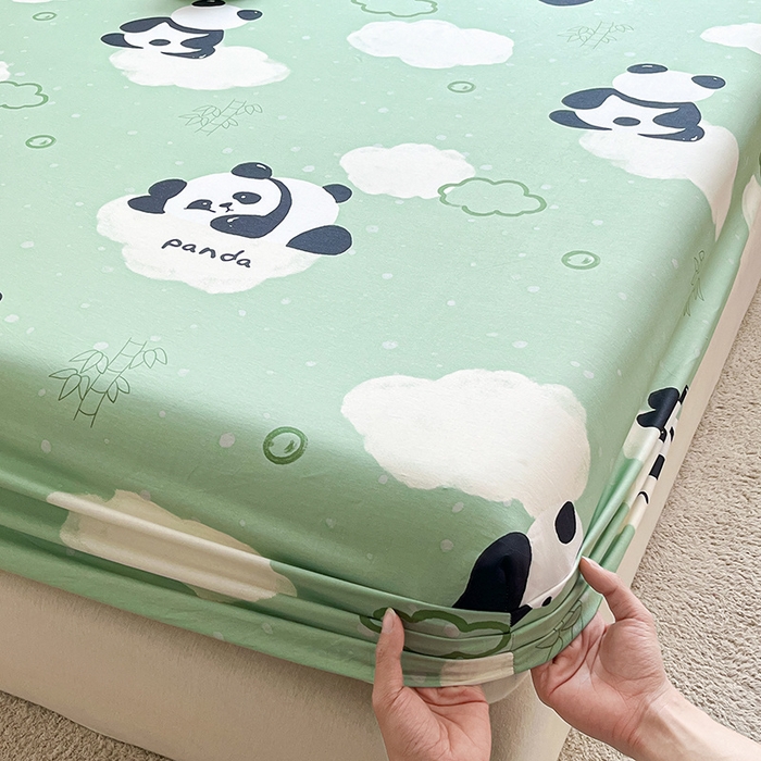 91家纺网 家纺一手货源 找家纺 涵宸家纺 2024新款全棉小清新印花单品套件--单床笠 床笠-云影熊