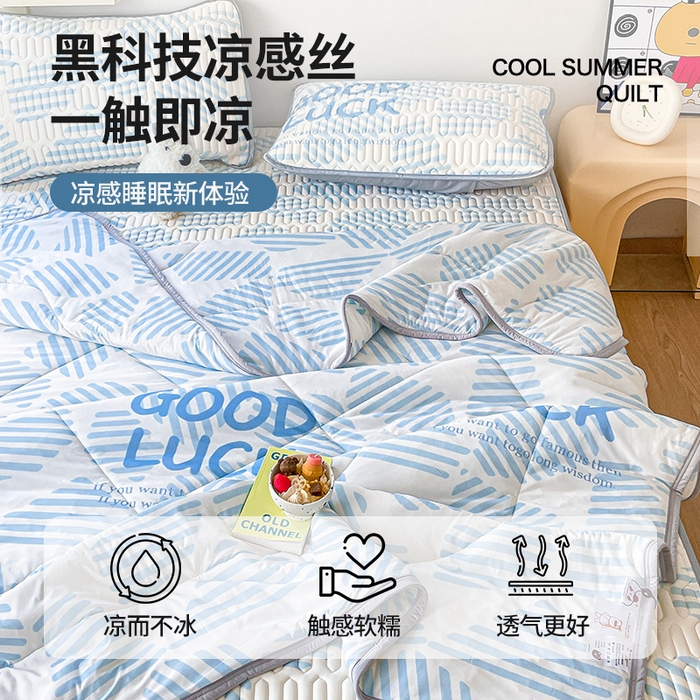 91家纺网 家纺一手货源 找家纺 布卢姆床垫 2025新款A类凉感丝数码印花夏被凉席四件套 几何