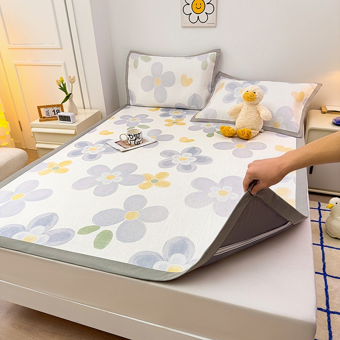 91家纺网 家纺一手货源 找家纺 大元 2025新款数码印花冰藤席系列 -冰藤条席 花知韵