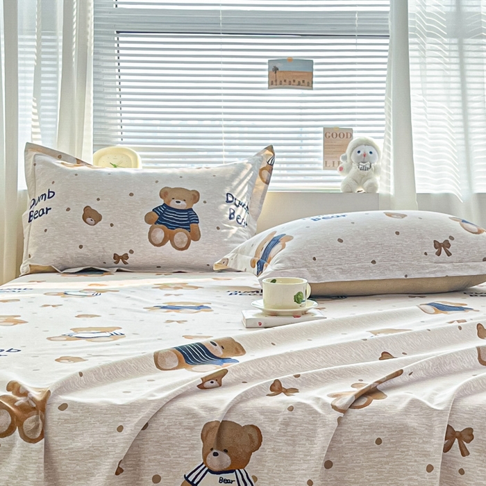 91家纺网 家纺一手货源 找家纺 涵宸家纺 2024新款全棉小清新印花单品套件--单枕套 枕套-布偶熊