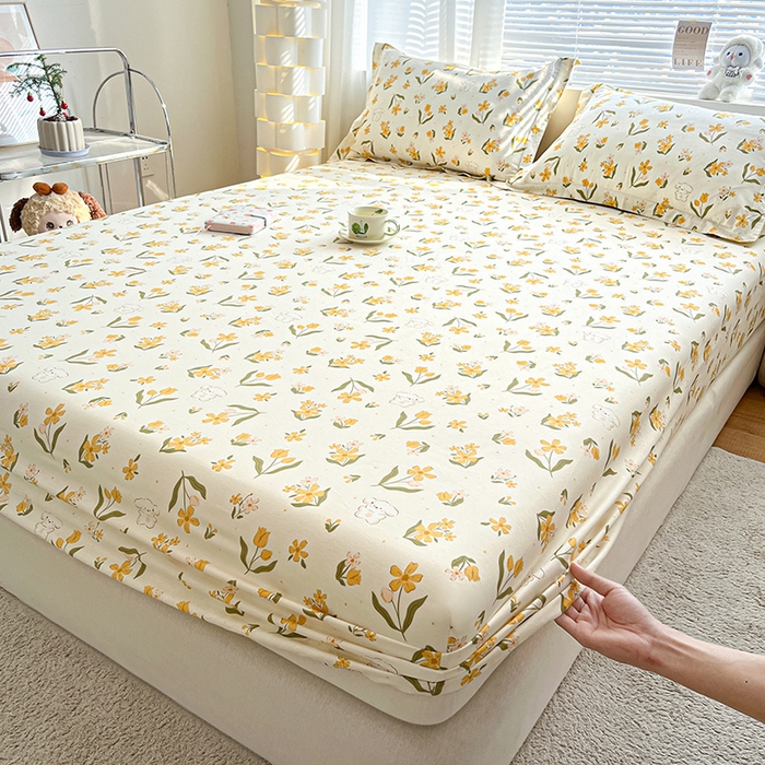 91家纺网 家纺一手货源 找家纺 涵宸家纺 2024新款全棉小清新印花单品套件--单床笠 床笠-菊馨兔