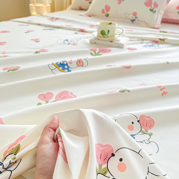 91家纺网 家纺一手货源 找家纺 涵宸家纺 2024新款全棉小清新印花单品套件--单床单 床单-花丛兔