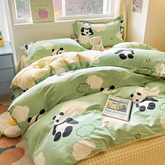 91家纺网 家纺一手货源 找家纺 涵宸家纺 2024新款全棉小清新印花单品套件--单被套 云影熊