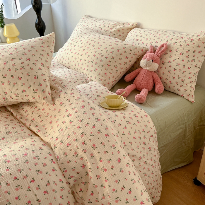 91家纺网 家纺一手货源 找家纺 千朵 2024新款全棉双层纱四件套 甜心粉