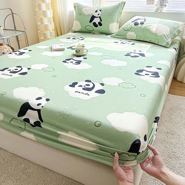 91家纺网 家纺一手货源 找家纺 涵宸家纺 2024新款全棉小清新印花单品套件--单床笠 床笠-云影熊