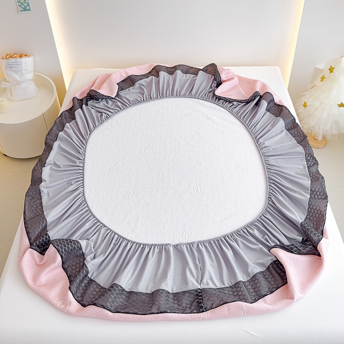 91家纺网 家纺一手货源 找家纺 邦妮家纺 2024新款A类凉感丝床笠凉席床垫30公分内可用 花语-粉