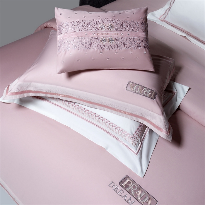 91家纺网 家纺一手货源 找家纺 高大尚婚庆馆  2025春夏新品长绒棉高端绣花四件套-卡洛拉 卡洛拉-落樱粉