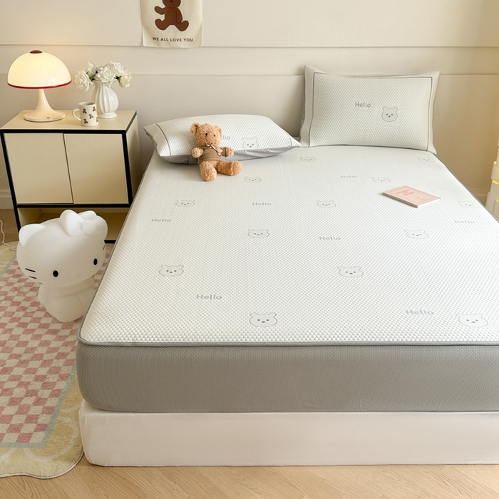 91家纺网 家纺一手货源 找家纺 慕尚家纺 2025新款卡通凉豆豆凉感冰丝席凉席 床笠款-小熊