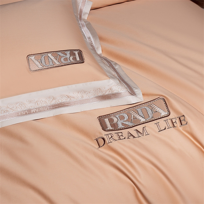 91家纺网 家纺一手货源 找家纺 高大尚婚庆馆  2025春夏新品长绒棉高端绣花四件套-卡洛拉 卡洛拉-南瓜橘