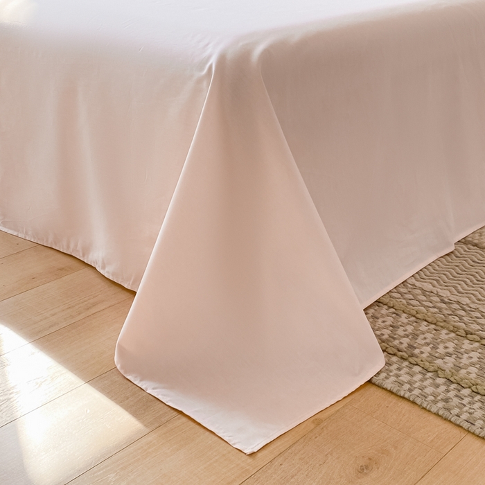 91家纺网 家纺一手货源 找家纺 芊寻家居 2024新款13372全棉纯色四件套无印良品风简约套件 浅紫-奶油粉