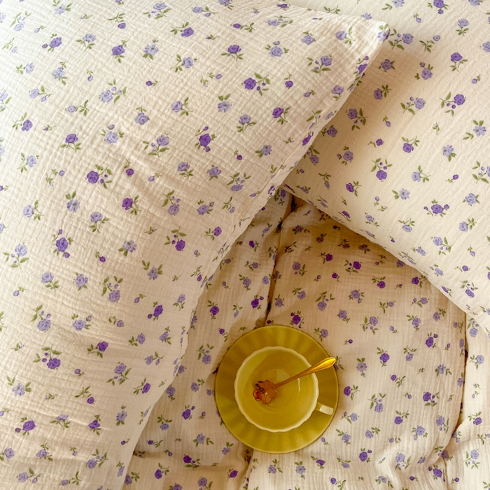 91家纺网 家纺一手货源 找家纺 千朵 2024新款全棉双层纱四件套 甜心紫