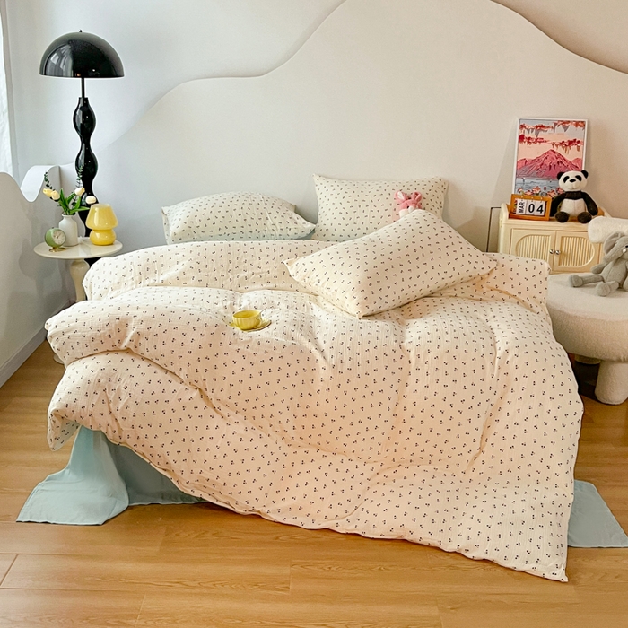 91家纺网 家纺一手货源 找家纺 千朵 2024新款全棉双层纱四件套 可可樱桃