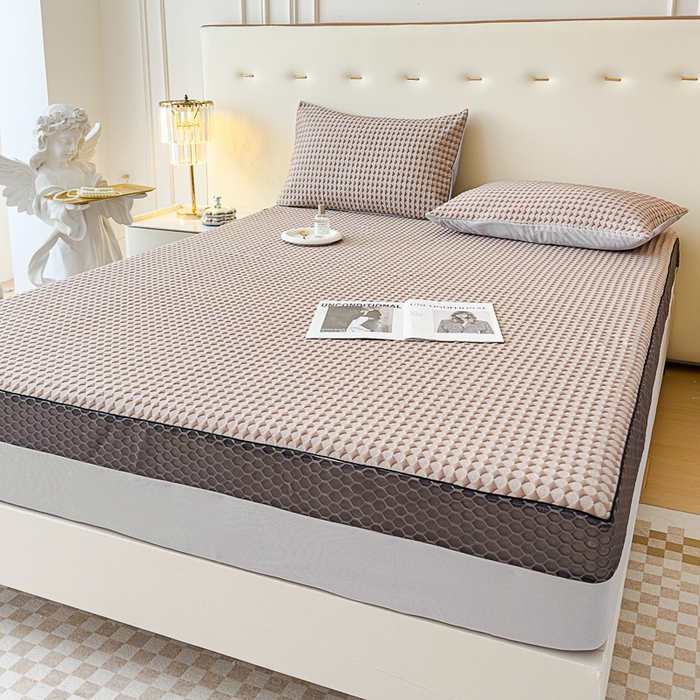 91家纺网 家纺一手货源 找家纺 邦妮家纺 2024新款A类凉感丝床笠凉席床垫30公分内可用 凉感-咖色