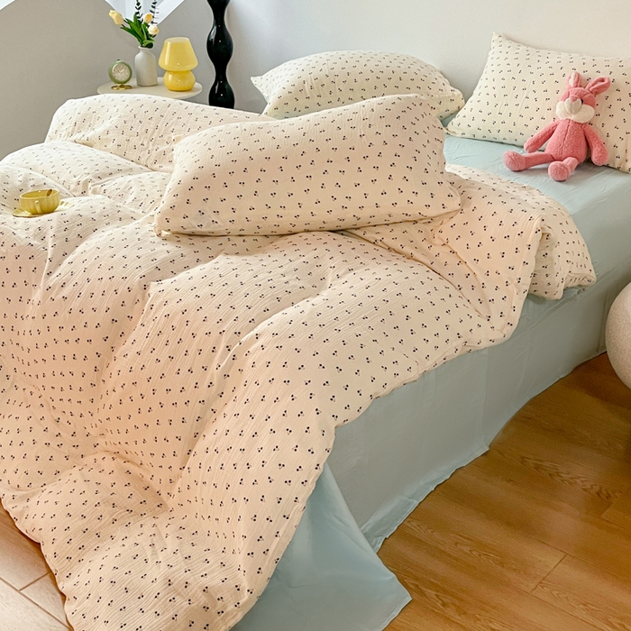 91家纺网 家纺一手货源 找家纺 千朵 2024新款全棉双层纱四件套 可可樱桃