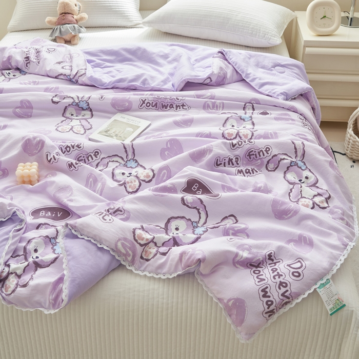 91家纺网 家纺一手货源 找家纺 畅销被业 2025新款水洗棉印花夏被夏凉被空调被 星星兔