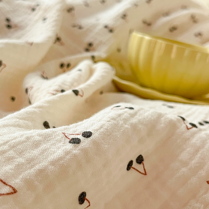 91家纺网 家纺一手货源 找家纺 千朵 2024新款全棉双层纱四件套 可可樱桃