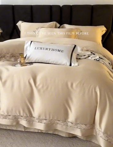 91家纺网 家纺一手货源 找家纺 榻尚家居 2024新款天丝棉法式镂空工艺款四件套--云绡（会员减20） 金芥色