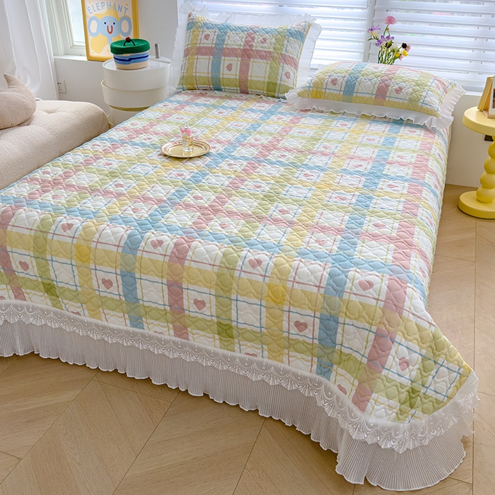 91家纺网 家纺一手货源 找家纺 冬然 2023新款全棉床盖纯棉床盖夹棉床单全棉床单纯棉床单爱心格-粉