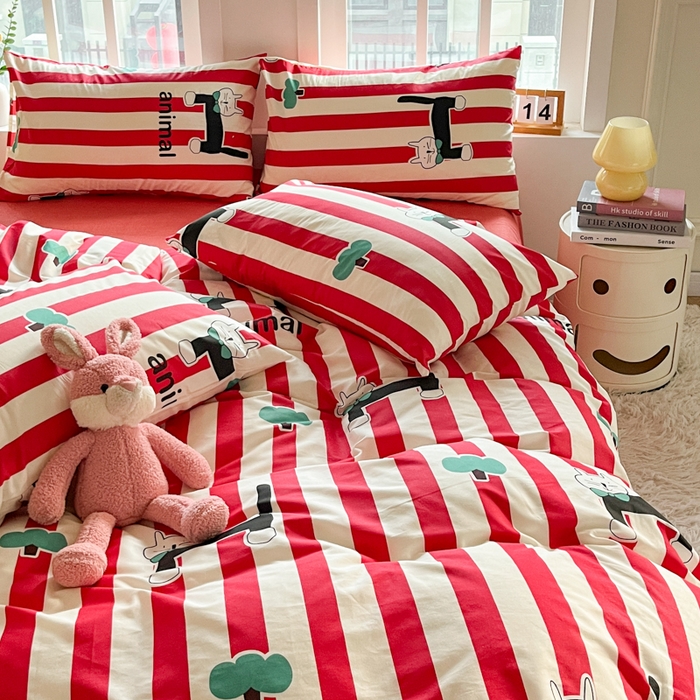 91家纺网 家纺一手货源 找家纺 千朵 2024新款全棉四件套 领结猫