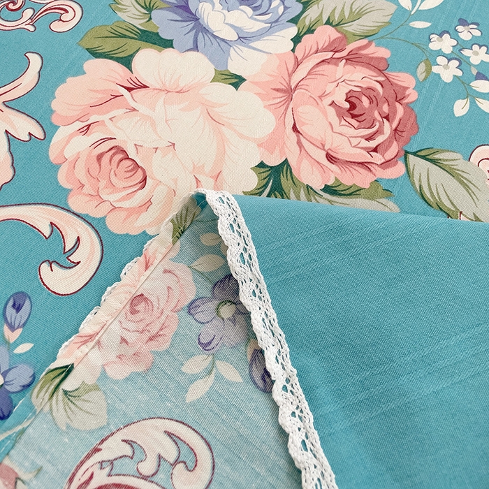 91家纺网 家纺一手货源 找家纺 梵克保罗 2024新款鱼骨棉老粗布凉席花边款床单三件套 欧式风情-蓝