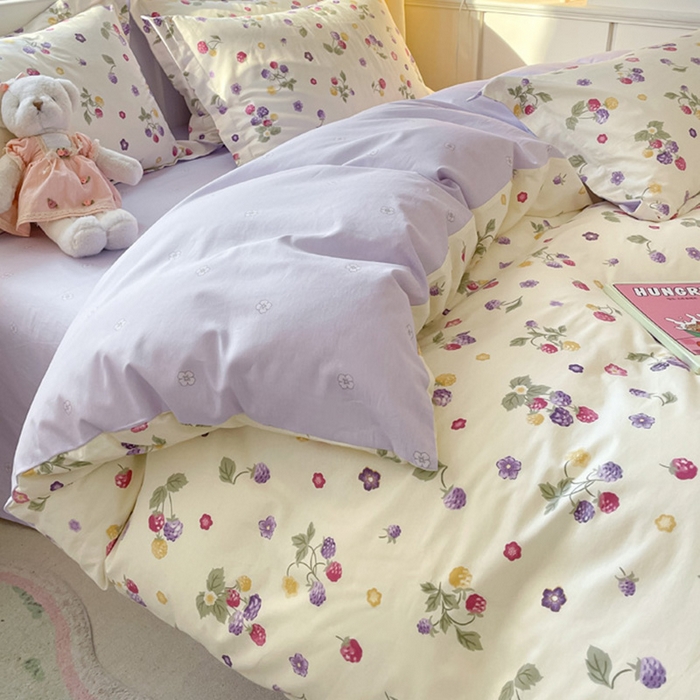 91家纺网 家纺一手货源 找家纺 涵宸家纺 2024新款全棉小清新印花单品套件--单被套 樱桃可可