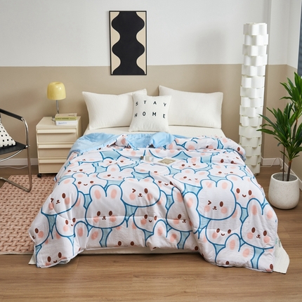 畅销被业 2025新款水洗棉印花夏被夏凉被空调被 可爱蓝兔