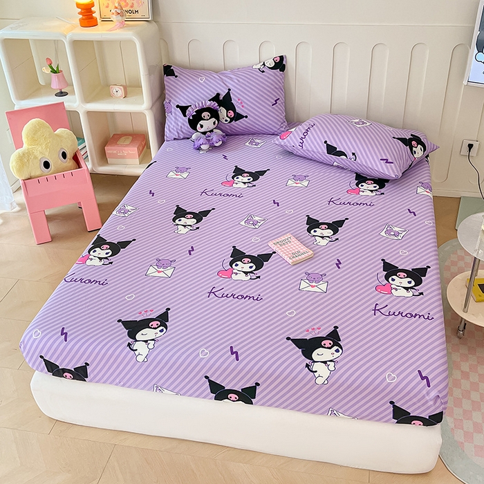 91家纺网 家纺一手货源 找家纺 博雅 2024新款三丽鸥正版授权全棉活性印花单床笠 细条库洛米