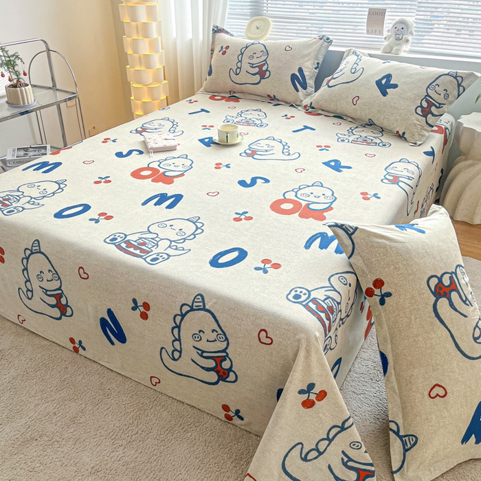 91家纺网 家纺一手货源 找家纺 涵宸家纺 2024新款全棉小清新印花单品套件--单床单 床单-皮皮龙