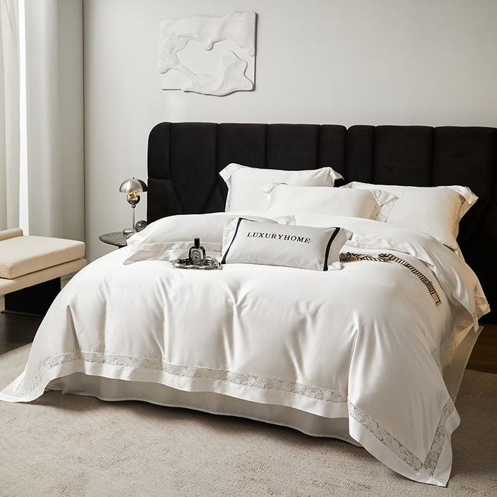 91家纺网 家纺一手货源 找家纺 榻尚家居 2024新款天丝棉法式镂空工艺款四件套--云绡（会员减20） 珍珠白