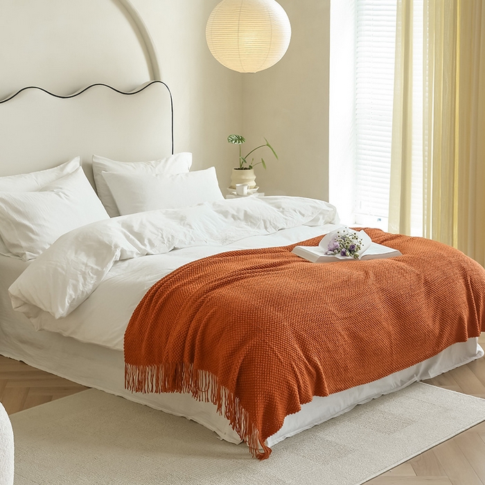 91家纺网 家纺一手货源 找家纺 朴尔家纺-毛巾被 2024年新款波波风流苏柔糯毯床尾毯沙发巾 波波流苏柔糯毯-焦糖