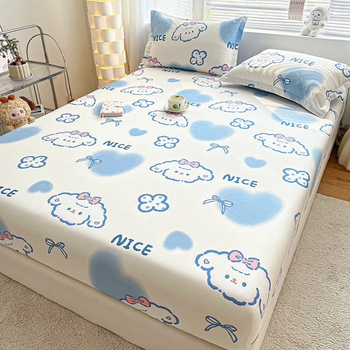 91家纺网 家纺一手货源 找家纺 涵宸家纺 2024新款全棉小清新印花单品套件--单床笠 床笠-玉桂兔