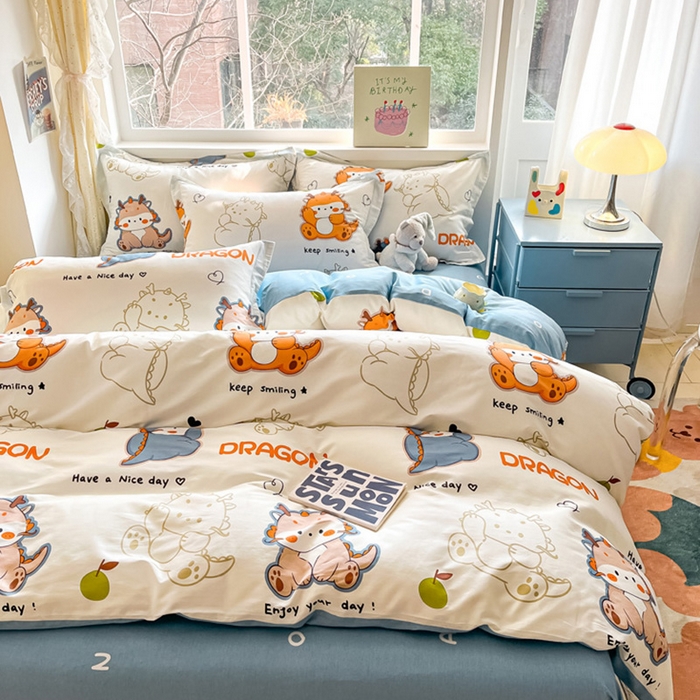 91家纺网 家纺一手货源 找家纺 涵宸家纺 2024新款全棉小清新印花单品套件--单被套 龙先生