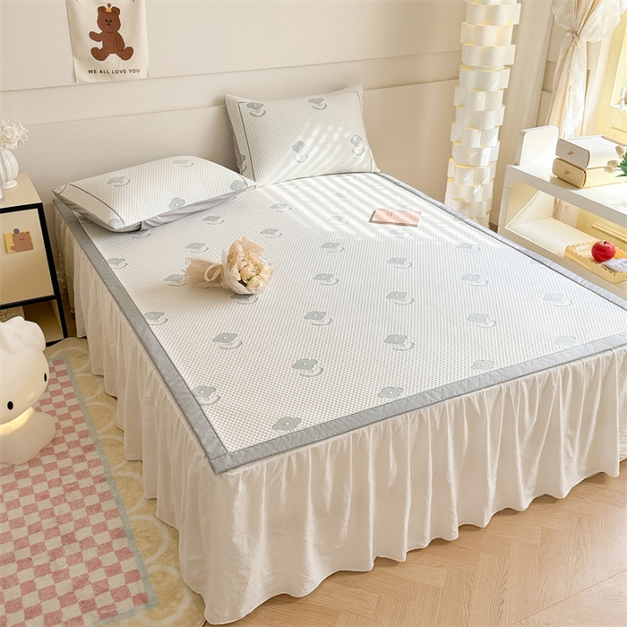 91家纺网 家纺一手货源 找家纺 慕尚家纺 2025新款卡通凉豆豆凉感冰丝席凉席 床席款-四叶草