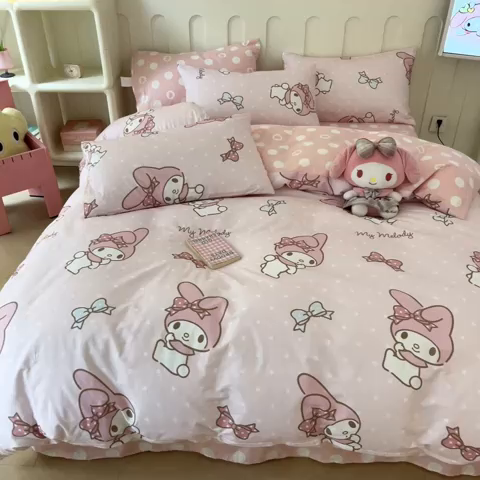 91家纺网 家纺一手货源 找家纺 博雅 2024新款全棉三丽鸥AB版活性印花四件套 点点美乐蒂