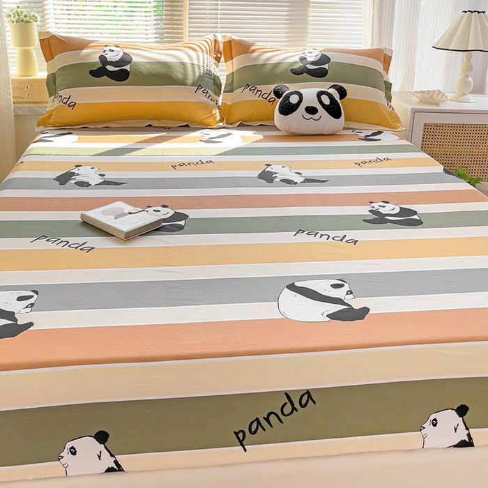 91家纺网 家纺一手货源 找家纺 大柏树 2025新款全棉13376印花四件套系列（可定制）-单床笠 功夫熊