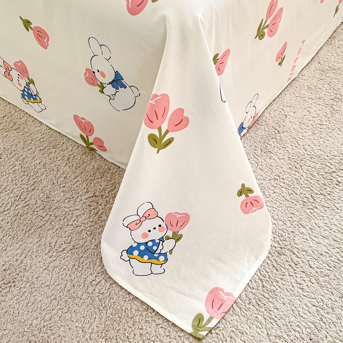 91家纺网 家纺一手货源 找家纺 涵宸家纺 2024新款全棉小清新印花单品套件--单床单 床单-花丛兔