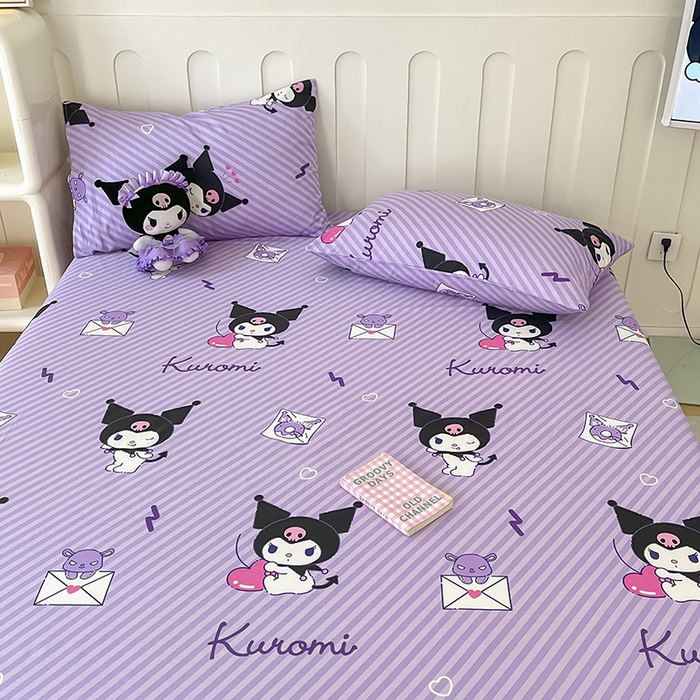 91家纺网 家纺一手货源 找家纺 博雅 2024新款三丽鸥正版授权全棉活性印花单床笠 细条库洛米