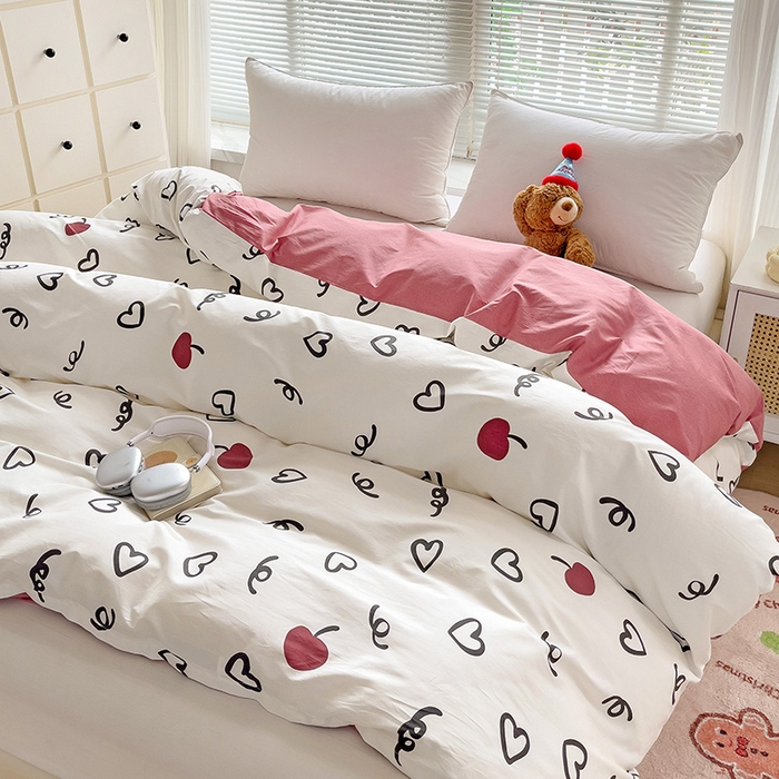 91家纺网 家纺一手货源 找家纺 大柏树 2025新款全棉13376印花四件套系列（可定制）-单被套 比心-红