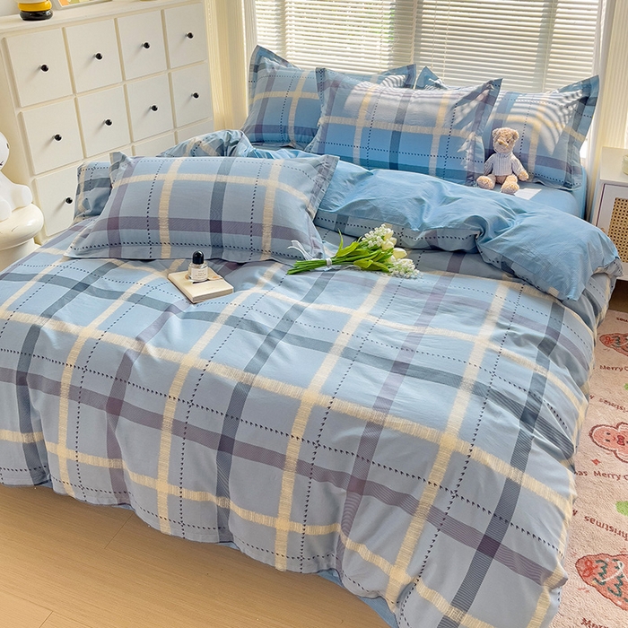 91家纺网 家纺一手货源 找家纺 大柏树 2025新款全棉13376印花四件套系列（可定制）-床单四件套 卡洛塔-蓝