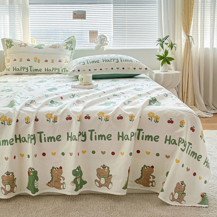 91家纺网 家纺一手货源 找家纺 涵宸家纺 2024新款全棉小清新印花单品套件--单床单 床单-功夫龙仔