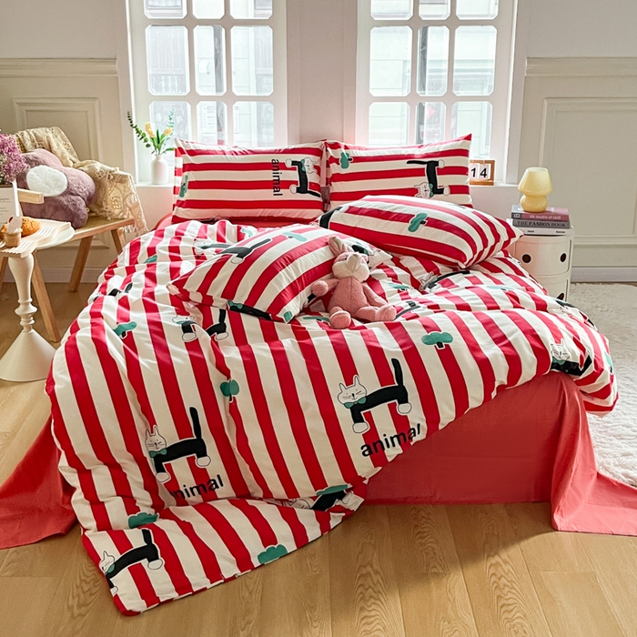 91家纺网 家纺一手货源 找家纺 千朵 2024新款全棉四件套 领结猫