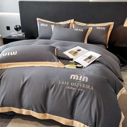 遇见家居生活馆 2024新款亲肤磨毛刺绣四件套-克洛伊 克洛伊-高级灰