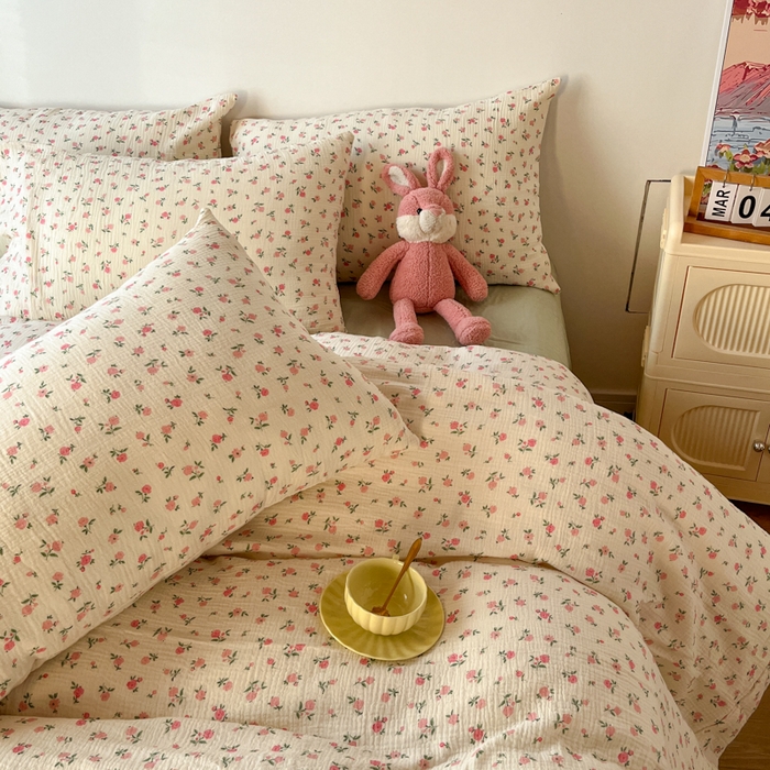 91家纺网 家纺一手货源 找家纺 千朵 2024新款全棉双层纱四件套 甜心粉