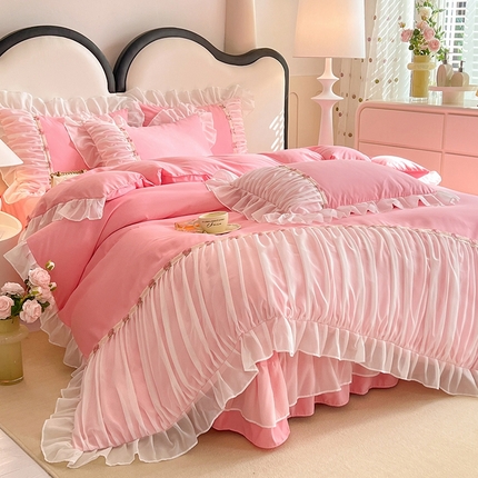 91家纺网 家纺一手货源 找家纺 （总）芭比蔓家纺 2024新款雪纺磨毛四件套-春色系列