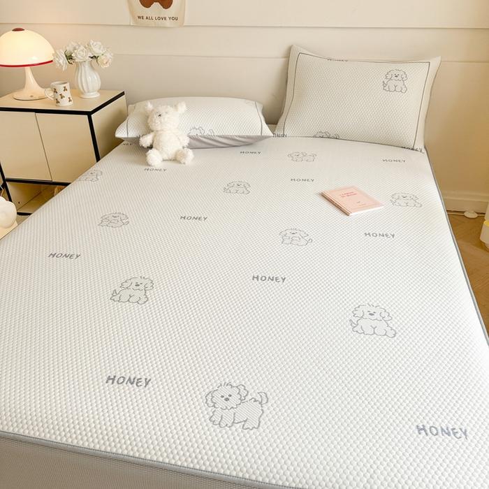 91家纺网 家纺一手货源 找家纺 慕尚家纺 2025新款卡通凉豆豆凉感冰丝席凉席 床笠款-小狗