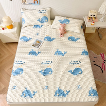 91家纺网 家纺一手货源 找家纺 湘之帛 2025新款0.5m直播爆款加厚印花乳胶凉感丝凉席三件套 蓝鲸鱼