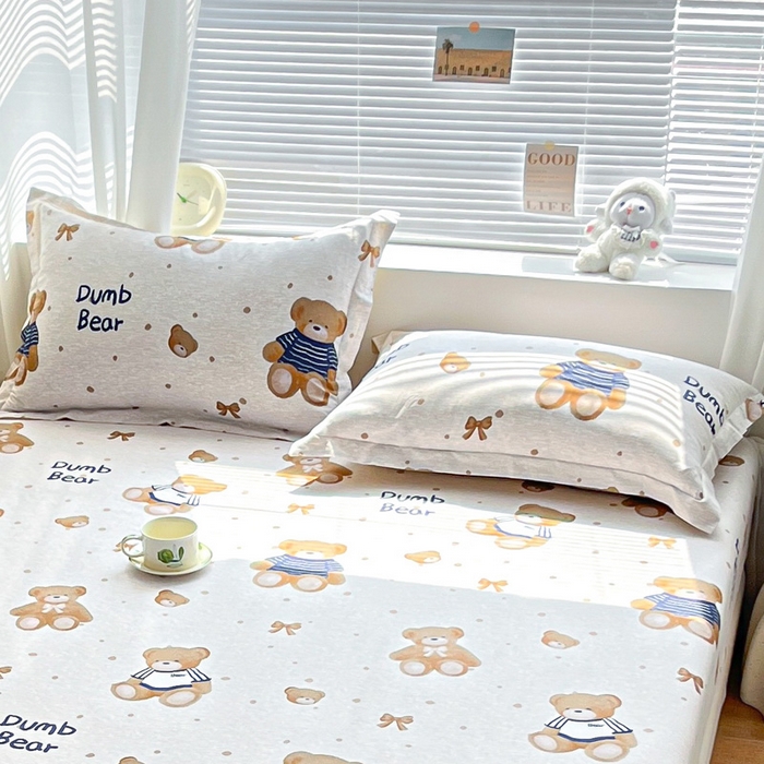 91家纺网 家纺一手货源 找家纺 涵宸家纺 2024新款全棉小清新印花单品套件--单枕套 枕套-布偶熊