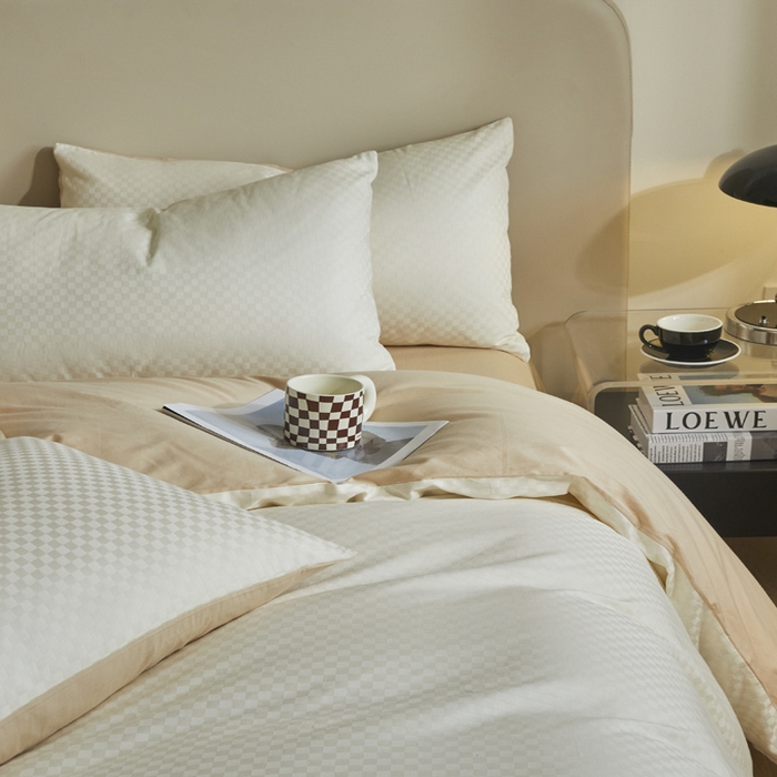 91家纺网 家纺一手货源 找家纺 涵宸家纺 2024新款全棉提花四件套-菲比 菲比-珍珠杏色