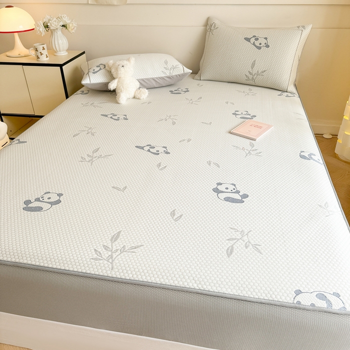 91家纺网 家纺一手货源 找家纺 慕尚家纺 2025新款卡通凉豆豆凉感冰丝席凉席 床笠款-小熊猫