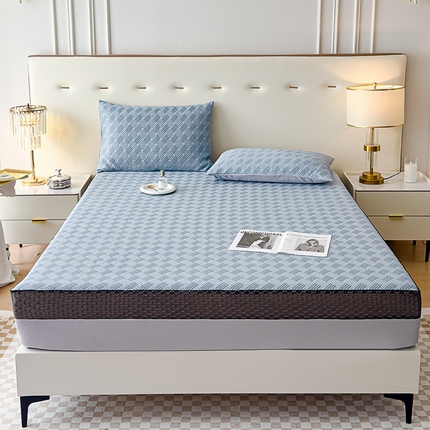 91家纺网 家纺一手货源 找家纺 邦妮家纺 2024新款A类凉感丝床笠凉席床垫30公分内可用 梦幻-天蓝